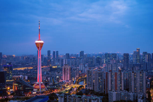 istock Chengdu dusk city skyline 1376699213