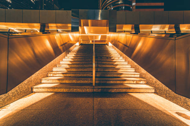 Modern stairway of modern architecture at night