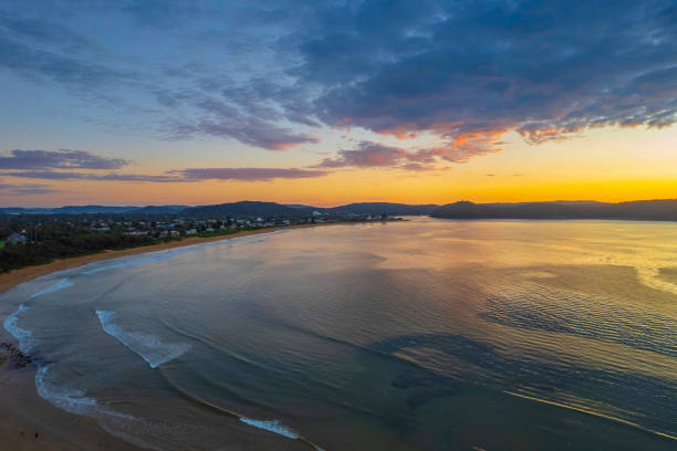 istock Aerial sunrise seascape with  low clouds 1376708253