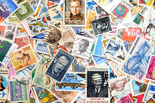 Hi-Res scan of 12 vintage postage stamps