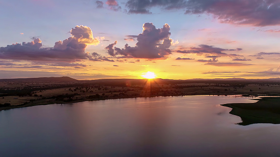 Drone views of Lake Eppalock in Heathcote Victoria at dawn