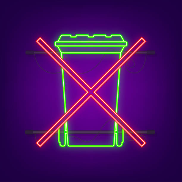 ilustrações de stock, clip art, desenhos animados e ícones de icon with no garbage dumpster. no garbage dumpster neon icon - 16936