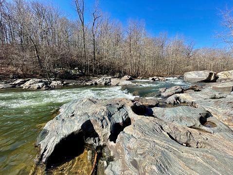 Scenic view of the Potomac river on a sunny day in spring in Virginia