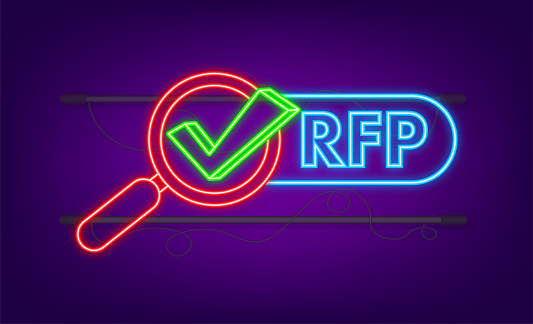 RFP request for proposal neon icon. Vector stock illustration