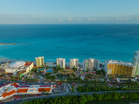 Scenic aerial view of Hotel Zone in Cancun, Mexico