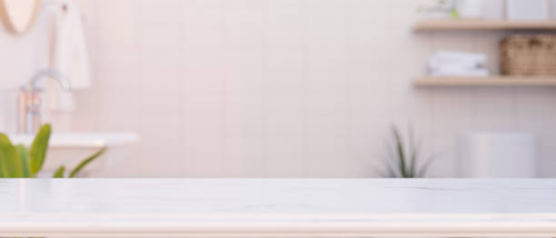istock Bathroom background, Mockup space over blurred luxury white bathroom 1377035822