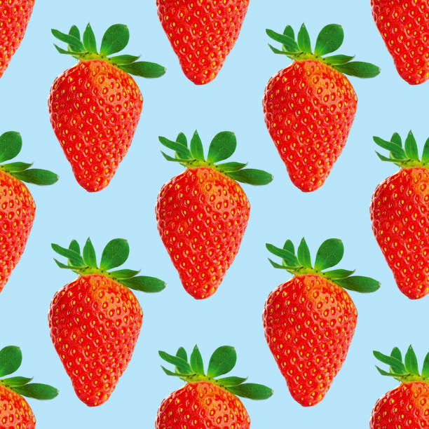 istock Strawberry seamless pattern. Ripe strawberries isolated on blue. package design background. 1377036745