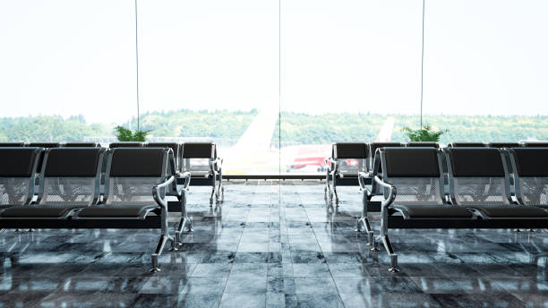 istock Empty seat in the airport  departure lounge. 3D Render 1377046025