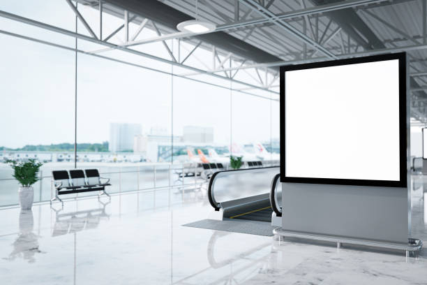 istock 3D Render. Blank billboard in corridor the airport. Useful for your advertising. 1377046027