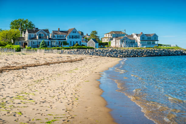 Cape Cod Beach Houses Massachusetts Chatham Beach and beach houses in Chatham, Cape Cod, Massachusetts, USA beach house stock pictures, royalty-free photos & images