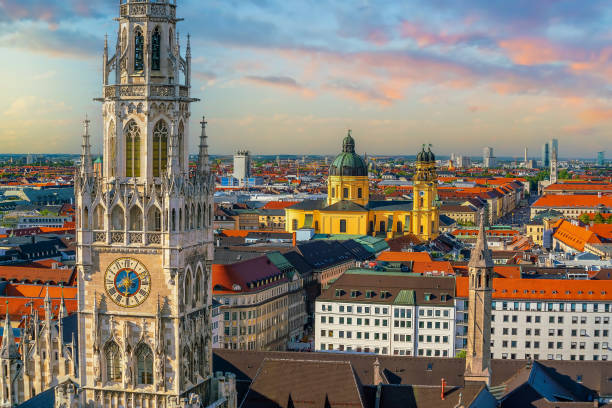 istock Munich skyline with Marienplatz town hall in Germany 1377056027
