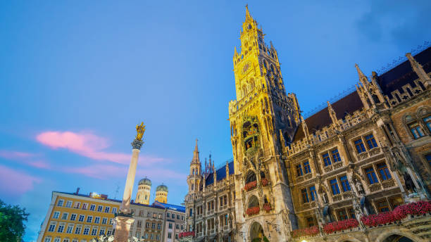 istock Munich skyline with Marienplatz town hall in Germany 1377056029