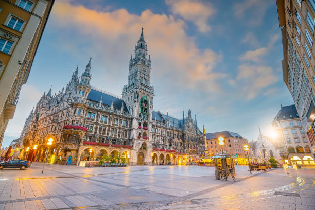 istock Munich skyline with Marienplatz town hall in Germany 1377056030