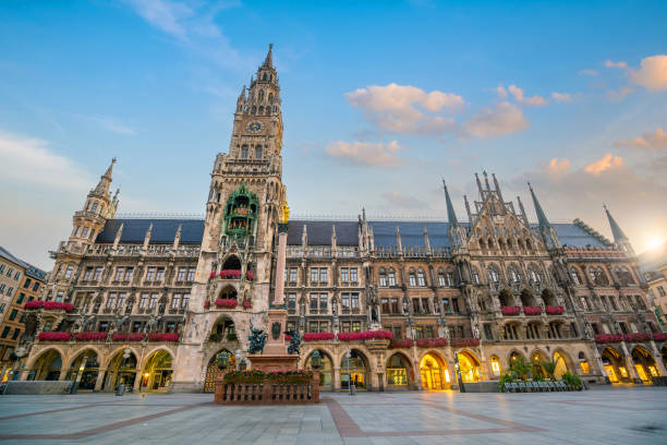 istock Munich skyline with Marienplatz town hall in Germany 1377056042