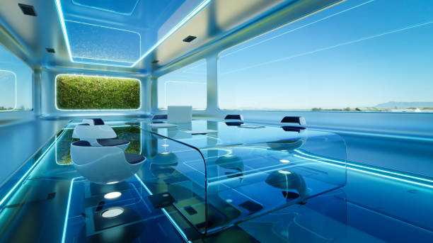 Modern sci-fi futuristic interior office design stock photo