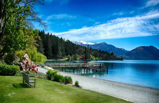 Photo of Natural parkland tranquility scene in Lake Wakatipu Queenstown, South Island New Zealand