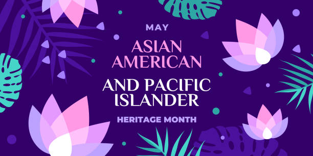 Asian American and Pacific Islander Heritage Month. Vector banner for social media, card, poster. Illustration with text and lotus, tropical leaf. Asian Pacific American Heritage Month flyer. Asian American and Pacific Islander Heritage Month. Vector banner for social media, card, poster. Illustration with text and lotus, tropical leaf. Asian Pacific American Heritage Month flyer asian culture stock illustrations