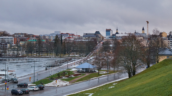 View from the fortress on port and modern houses of Lappeenranta town.