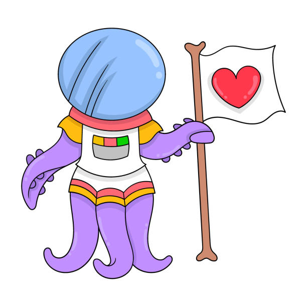 istock alien celebrating valentine holding love flag, doodle icon image kawaii 1377159382