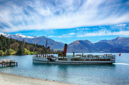 Steamship TSS Earnslaw on Lake Wakatipu in Queenstown, New Zealand