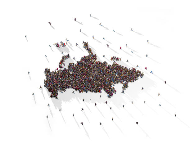 istock Large group of people forming Russia map 1377174061