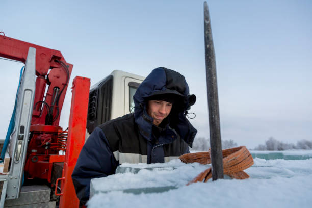 istock Portrait of the installer at the ice panel 1377213162