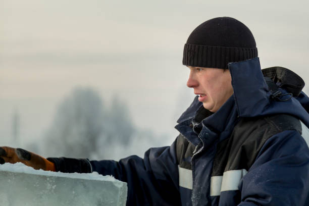 istock Portrait of the installer at the ice panel 1377213689