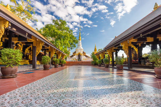 istock White chedi with golden top behind two open-sided pavilions at Wat Phra That Doi Phra Chan 1377239399