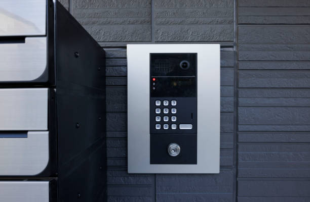 istock Front view image of an auto lock of an apartment complex 1377240989