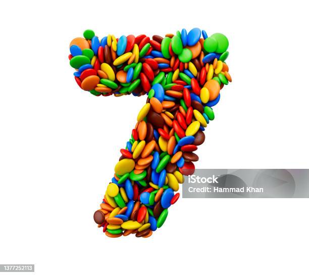 Digit 7 Of Multicolored Rainbow Candies Festive Isolated On White Background Seven Letter 3d Illustration Stock Photo - Download Image Now