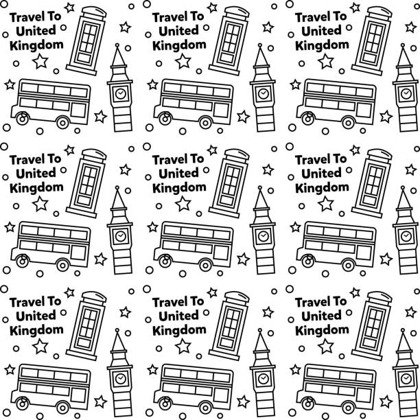 illustrations, cliparts, dessins animés et icônes de voyage au royaume-uni doodle seamless pattern vector design. bus, carte et drapeau sont des icônes identiques avec le royaume-uni - map greater london southeast england uk