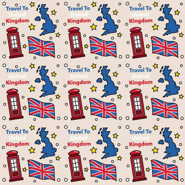 illustrations, cliparts, dessins animés et icônes de voyage au royaume-uni doodle conception vectorielle de motif transparente. bus, map et flag sont des icônes identiques avec le royaume-uni - map greater london southeast england uk