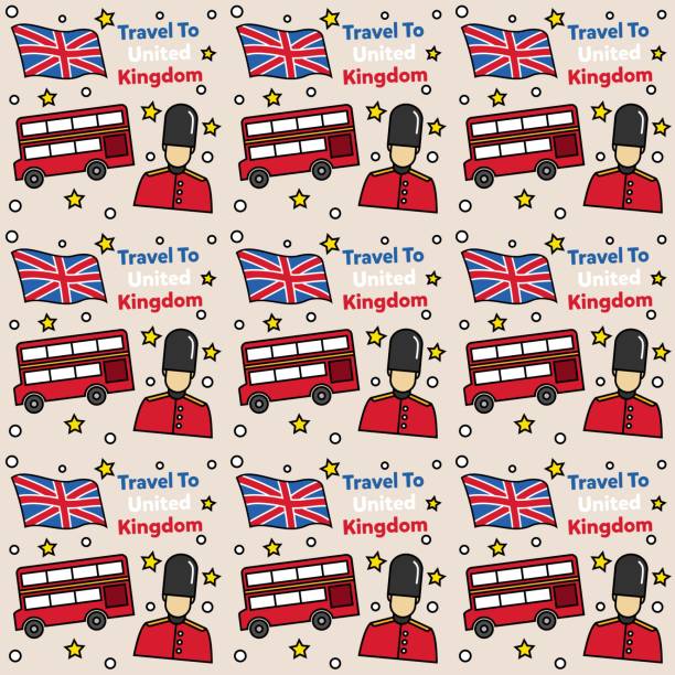 illustrations, cliparts, dessins animés et icônes de voyage au royaume-uni doodle seamless pattern vector design. bus, carte et drapeau sont des icônes identiques avec le royaume-uni - map greater london southeast england uk