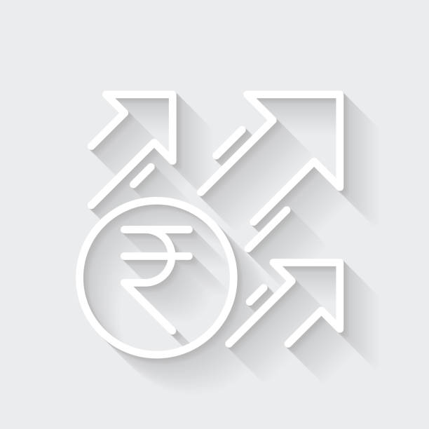 ilustraciones, imágenes clip art, dibujos animados e iconos de stock de aumento de la rupia india. icono con sombra larga sobre fondo en blanco - diseño plano - moving up prosperity growth arrow sign