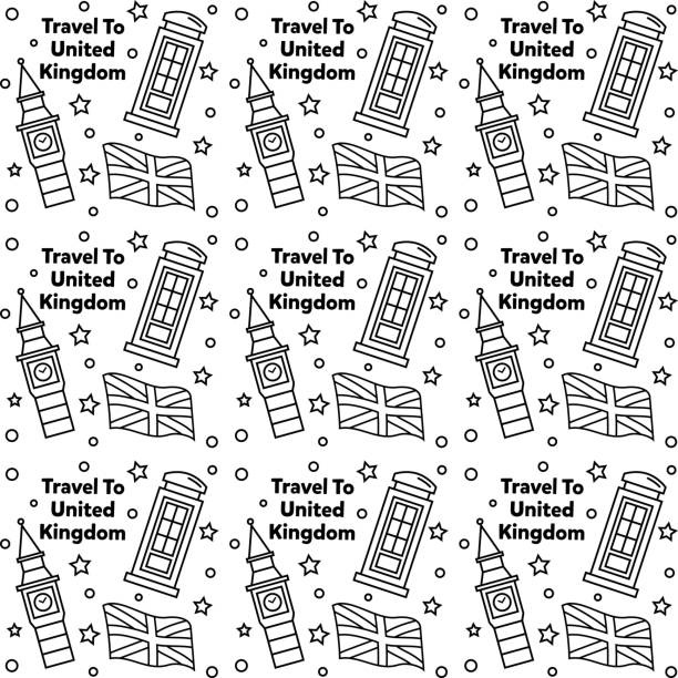 illustrations, cliparts, dessins animés et icônes de voyage au royaume-uni doodle conception vectorielle de motif transparente. bus, map et flag sont des icônes identiques avec le royaume-uni - map greater london southeast england uk