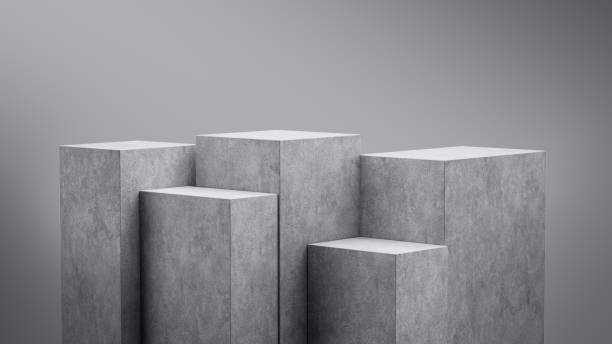 istock 5 Minimal empty podium product presentation concrete podium stand Five Products on grey background Pedestal 3d illustration 1377259304