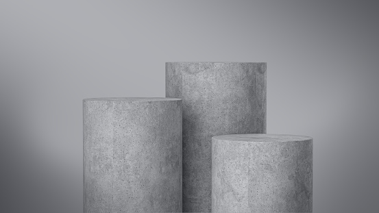 Minimal empty podium product presentation concrete 3 podium stand round shape on gray background Pedestal 3d illustration
