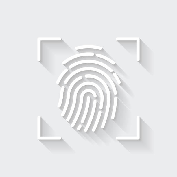 ilustrações de stock, clip art, desenhos animados e ícones de fingerprint scanner. icon with long shadow on blank background - flat design - fingerprint scanner