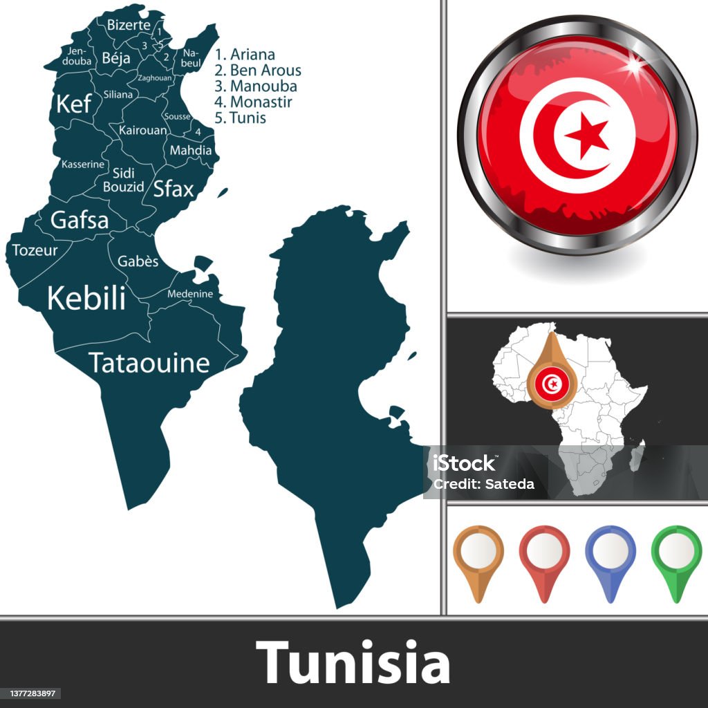 Stock Ilustrace Mapa Tuniska St hnout Obr zek Nyn Afrika Distrikt stock-ilustrace-mapa-tuniska-st-hnout-obr-zek-nyn-afrika-distrikt