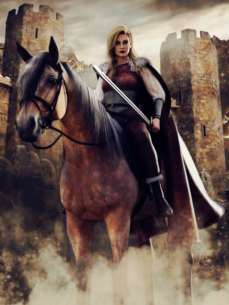 istock Female knight on a horse 1377287623