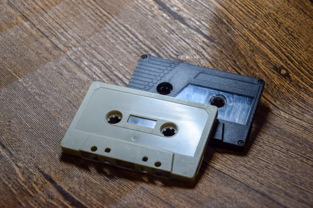 istock Audio cassette. Retro music medium, compact cassette tape recorder. 1377299010