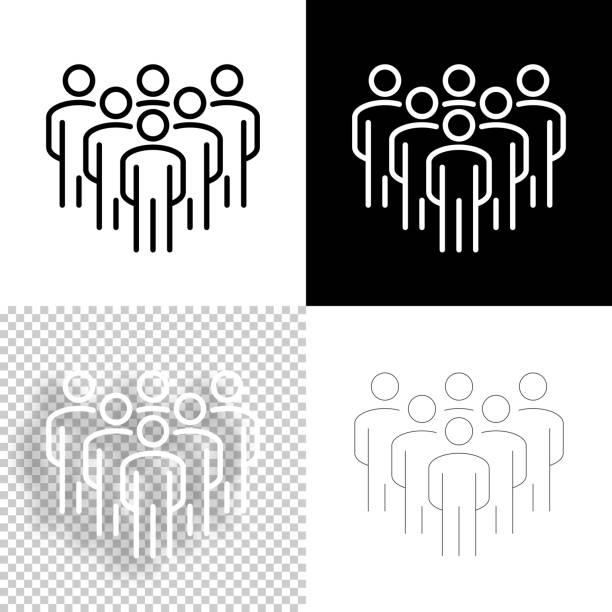 Team. Icon for design. Blank, white and black backgrounds - Line icon Icon of "Team" for your own design. Four icons with editable stroke included in the bundle: - One black icon on a white background. - One blank icon on a black background. - One white icon with shadow on a blank background (for easy change background or texture). - One line icon with only a thin black outline (in a line art style). The layers are named to facilitate your customization. Vector Illustration (EPS10, well layered and grouped). Easy to edit, manipulate, resize or colorize. Vector and Jpeg file of different sizes. crowdsourcing stock illustrations
