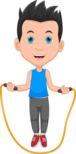 Vector illustration of boy jump rope on white background