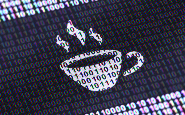 coffee icon - binary code close up computer data imagens e fotografias de stock