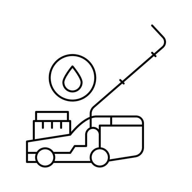 illustrazioni stock, clip art, cartoni animati e icone di tendenza di benzina tosaerba linea icona illustrazione vettoriale - rotary mower illustrations