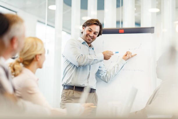 istock Happy CEO giving a presentation to his team in the office. 1377362517