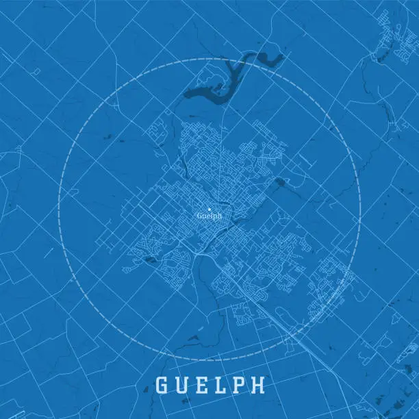 Vector illustration of Guelph ON City Vector Road Map Blue Text