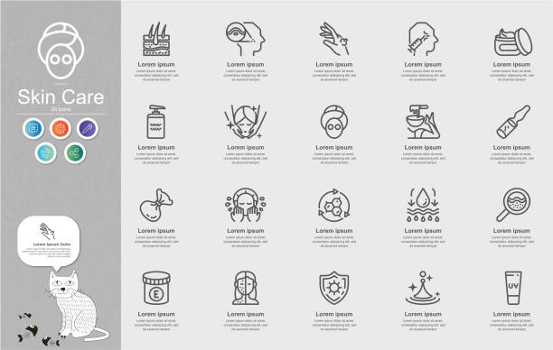 ilustrações de stock, clip art, desenhos animados e ícones de skin care line icons content infographic - hair net