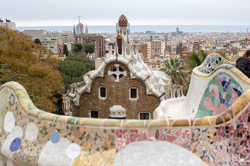 Park Guell on a cloudy day, in Barcelona, Spain