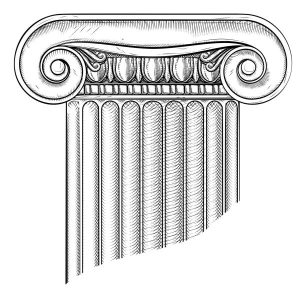 ilustraciones, imágenes clip art, dibujos animados e iconos de stock de columna romana griega clásica xónico pilar xilografía - column roman vector architecture